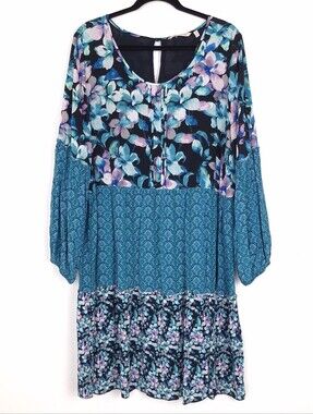 Soft Surroundings Night Bloom Dress floral patchwork tunic balloon sleeve boho